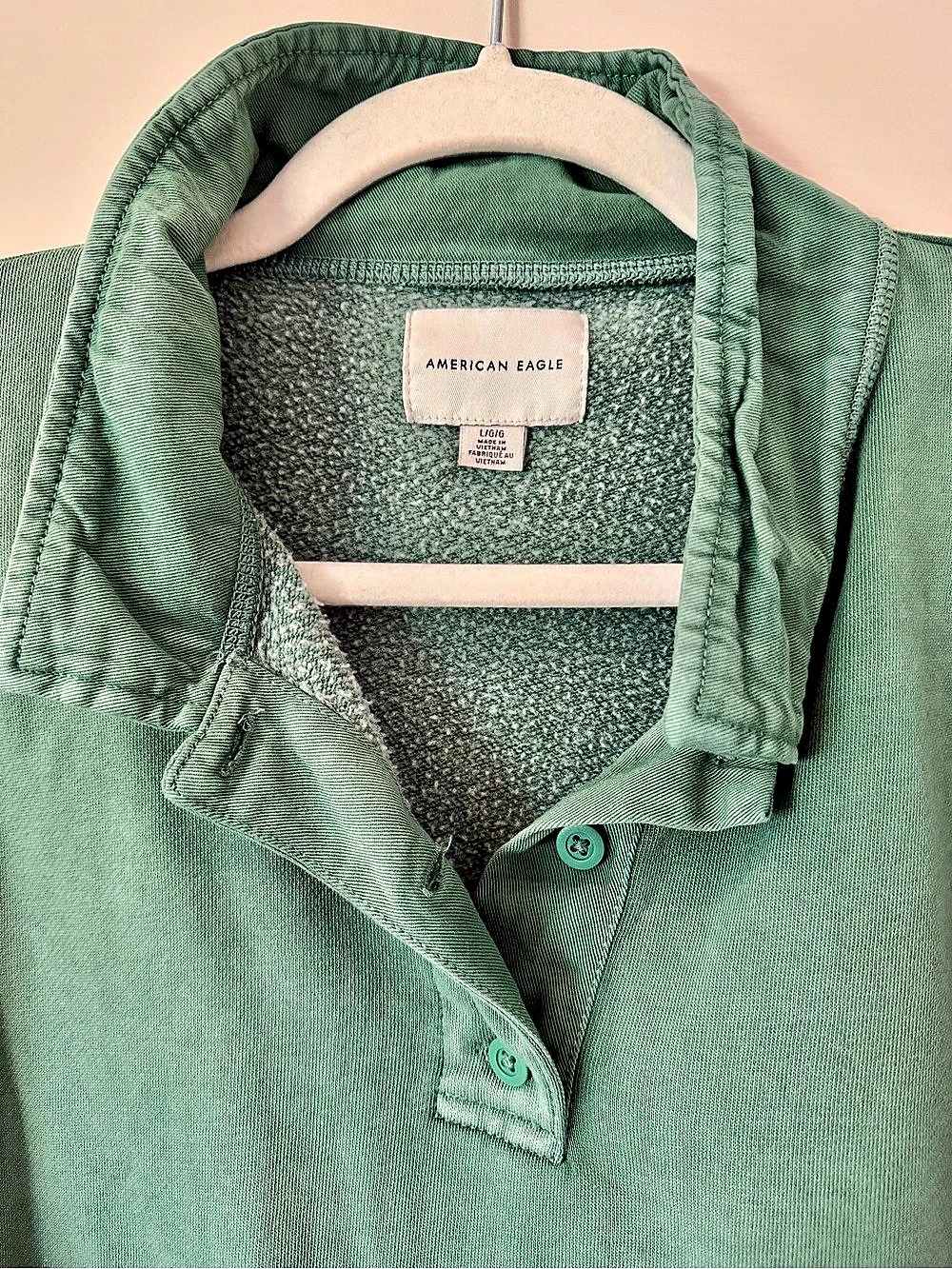 American Eagle Button-Up Polo Sweatshirt Green Size Large - Picture 3 of 3